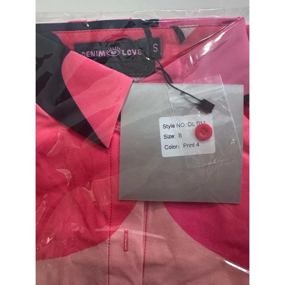 Denim Love Peace & Love Pop Art Graphic Shirt Dress Pink Red Small NWT‎
